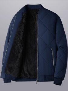 Men Zipper Front Teddy Lined Quilted Coat
