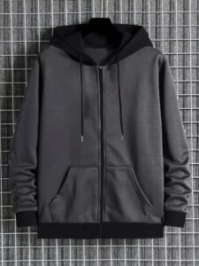 Men's Contrast Color Hooded Zipper Sweatshirt Dual Front - Temu